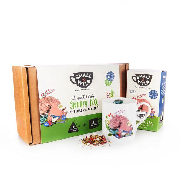 Limited edition Snoozy Fox tea and mug gift set for kids